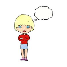 cartoon woman with crossed arms thought bubble N44