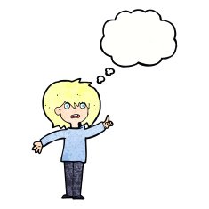cartoon woman asking question with thought bubble N31