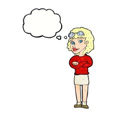 cartoon woman with crossed arms and safety goggles thought N11