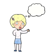cartoon waving woman with thought bubble N147