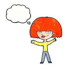 cartoon smug woman with thought bubble N21