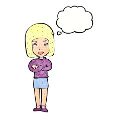 cartoon woman with crossed arms thought bubble N45