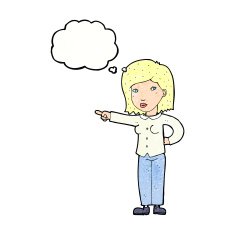 cartoon woman pointing with thought bubble N214