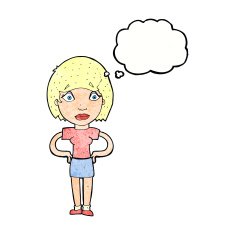 cartoon worried woman with thought bubble N79