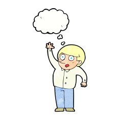 cartoon man asking question with thought bubble N49