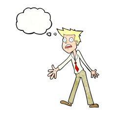 cartoon stressed man with thought bubble N67