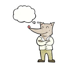 cartoon wolf in shirt with thought bubble N7
