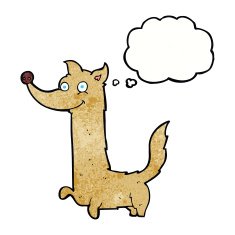 cartoon happy dog with thought bubble N86