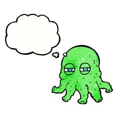 cartoon alien face with thought bubble N20