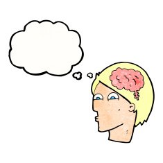 cartoon head with brain symbol thought bubble N42