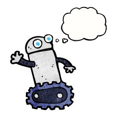 cartoon robot with thought bubble N177