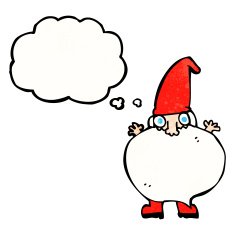 cartoon tiny santa with thought bubble N19