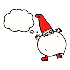 cartoon tiny santa with thought bubble N20