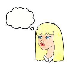 cartoon pretty girl with long hair thought bubble N11