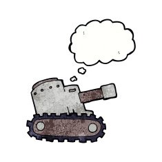 cartoon army tank with thought bubble N7