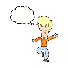 cartoon man dancing with thought bubble N10
