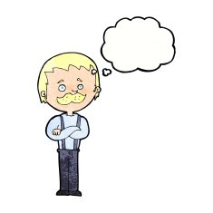 cartoon man with mustache thought bubble N87
