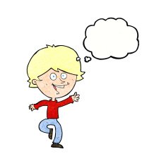 cartoon happy waving boy with thought bubble N22