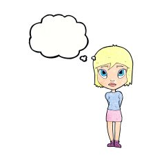 cartoon shy girl with thought bubble N11