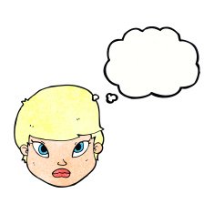 cartoon serious face with thought bubble N11