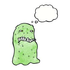 cartoon gross ghost with thought bubble N42