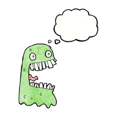 cartoon gross ghost with thought bubble N43