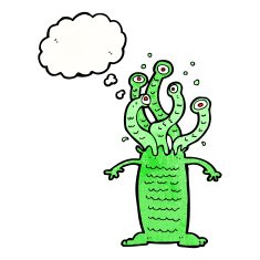 cartoon monster with thought bubble N49
