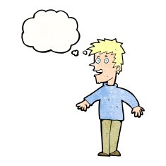 cartoon happy boy with thought bubble N234