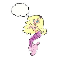 cartoon pretty mermaid with thought bubble N39