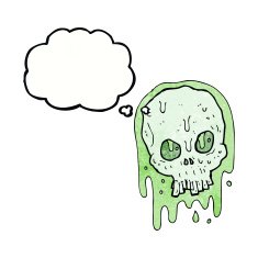 cartoon slimy skull with thought bubble N9