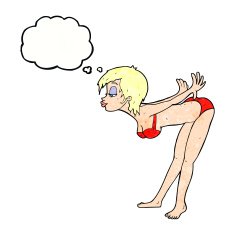 cartoon pin up girl in bikini with thought bubble N6