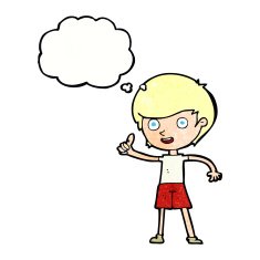 cartoon boy giving thumbs up symbol with thought bubble N11