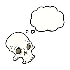cartoon spooky skull with thought bubble N151