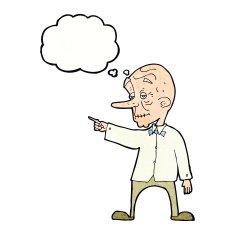 cartoon old man pointing with thought bubble N11