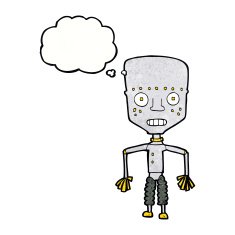 funny cartoon robot with thought bubble N48