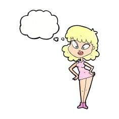 cartoon woman with hands on hips thought bubble N220