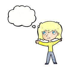 cartoon happy girl with thought bubble N90