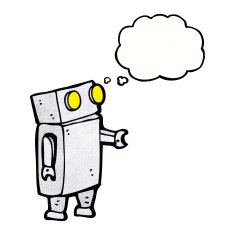cartoon robot with thought bubble N179