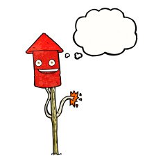 cartoon firework with thought bubble N5