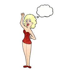 cartoon dancing woman with thought bubble N52