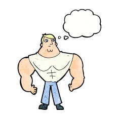 cartoon body builder with thought bubble N11