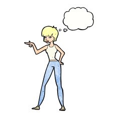 cartoon woman pointing with thought bubble N215