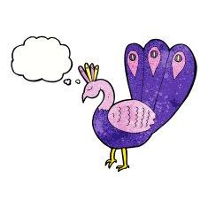 cartoon peacock with thought bubble N11