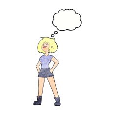 cartoon capable woman with thought bubble N11