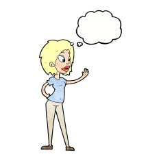 cartoon woman waving with thought bubble N338