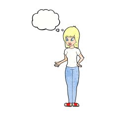 cartoon woman explaining with thought bubble N51
