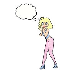 cartoon surprised woman with thought bubble N244
