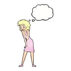 cartoon woman laughing with thought bubble N10