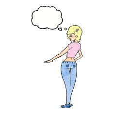 cartoon pretty girl in jeans and tee with thought bubble N11
