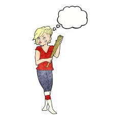 cartoon pretty punk girl with baseball bat thought bubble N11